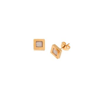 Σκουλαρίκια Γυναικεία SENZA Gold Plated Steel, με λευκό τετράγωνο