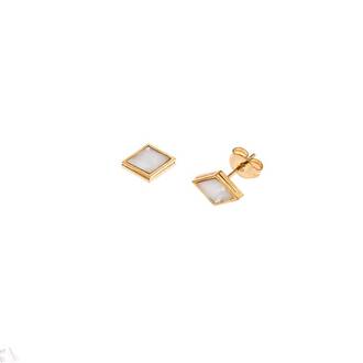Σκουλαρίκια Γυναικεία SENZA Gold Plated Steel, με λευκό ρόμβο