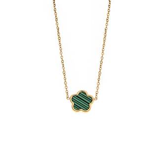 Κολιέ Γυναικείο Senza Gold Plated Stainless Steel, Με πράσινη μαργαρίτα