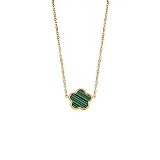 Κολιέ Γυναικείο Senza Gold Plated Stainless Steel, Με πράσινη μαργαρίτα
