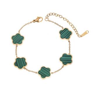 Βραχιόλι Γυναικείο Senza Gold Plated Stainless Steel, Με πράσινες μαργαρίτες