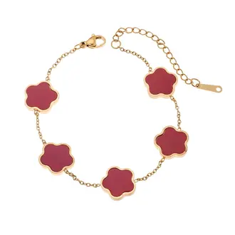 Βραχιόλι Γυναικείο Senza Gold Plated Stainless Steel, Με κόκκινες μαργαρίτες