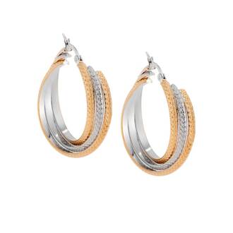 Σκουλαρίκια SENZA Gold Plated Steel Τριπλός κρίκος Δίχρωμος 3 cm
