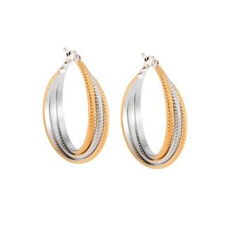 Σκουλαρίκια SENZA Gold Plated Steel Τριπλός κρίκος Δίχρωμος 3 cm