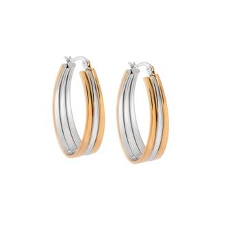 Σκουλαρίκια SENZA Gold Plated Steel Τριπλός Οβάλ κρίκος Δίχρωμος 2.3x3.5 cm