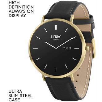 HENRY LONDON Smartwatch Gold & Black Leather HLS65-0008, image 2
