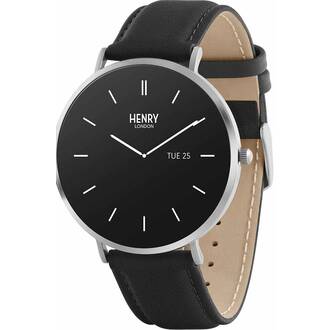 HENRY LONDON Smartwatch Silver & Black Leather HLS65-0009