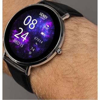 HENRY LONDON Smartwatch Silver & Black Leather HLS65-0009, image 3