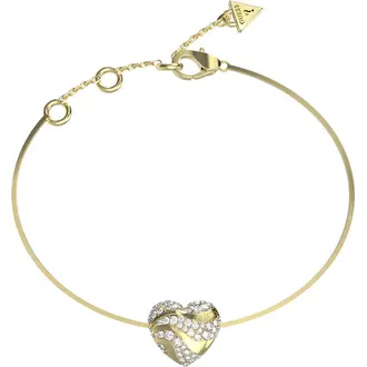 GUESS STEEL In My Heart Χρυσό Βραχιόλι Με Καρδιά 21cm JUBB04502JWYGL