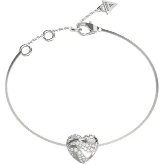 GUESS STEEL In My Heart Ασημένιο Βραχιόλι Με Καρδιά 21cm JUBB04502JWRHL