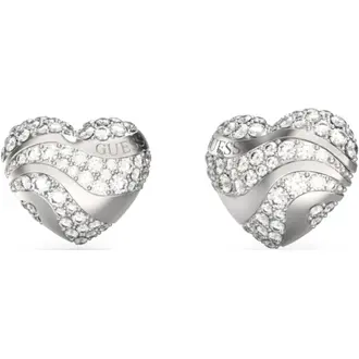 GUESS STEEL In My Heart Ασημένια Σκουλαρίκια Καρδιές Με Ζιργκόν JUBE04504JWRHT-U