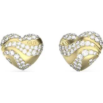 GUESS STEEL In My Heart Χρυσά Σκουλαρίκια Καρδιές Με Ζιργκόν JUBE04504JWYGT-U