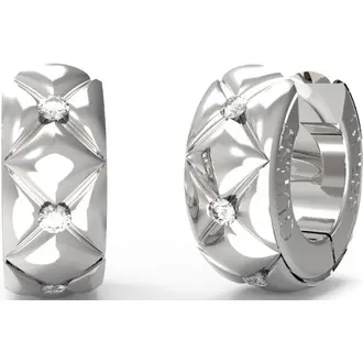 GUESS STEEL Stylish Ασημένια Σκουλαρίκια Κρίκοι Με Ζιργκόν JUBE04590JWRHT-U