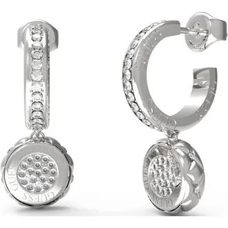 GUESS STEEL Stylish Ασημένια Σκουλαρίκια Κρίκοι Με Ζιργκόν JUBE04596JWRHT-U