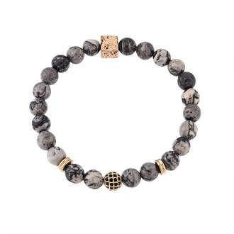 Βραχιόλι Senza Men&#039;s Picasso Jasper Stones Grey &amp; Rose Gold