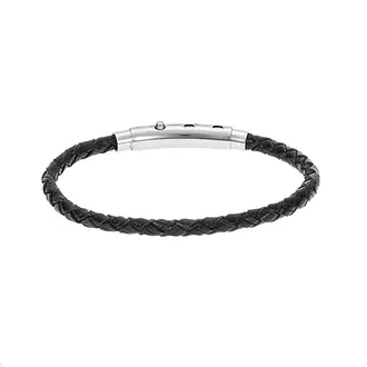 Βραχιόλι Senza Men&#039;s Steel Black Leather Strap