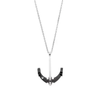 Μοτίφ Senza Men&#039;s Steel, Δίχρωμη Άγκυρα με λευκή πέτρα από ατσάλι