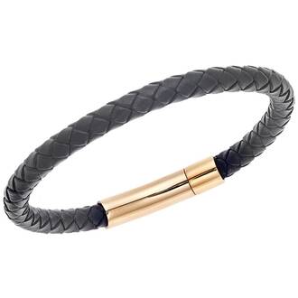 Βραχιόλι Senza Men&#039;s Steel Black Leather Strap