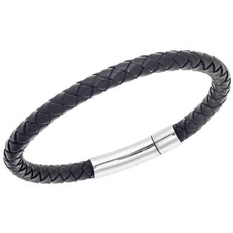Βραχιόλι Senza Men&#039;s Steel Black Leather Strap