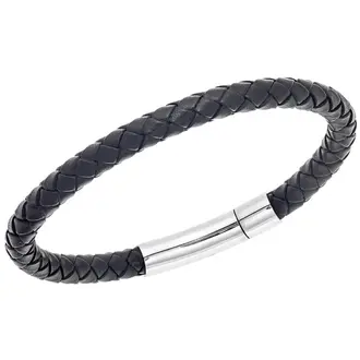 Βραχιόλι Senza Men&#039;s Steel Black Leather Strap