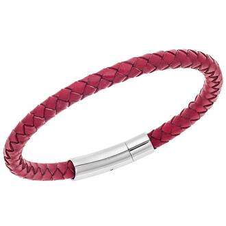 Βραχιόλι Senza Men&#039;s Steel Red Leather Strap