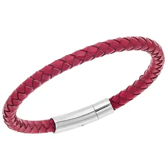 Βραχιόλι Senza Men&#039;s Steel Red Leather Strap