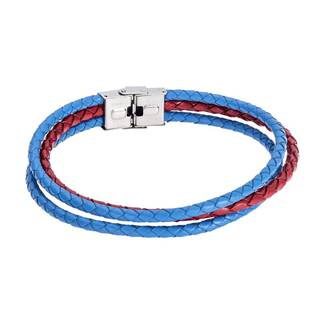 Βραχιόλι Senza Men&#039;s Steel Red &amp; Blue Leather Strap