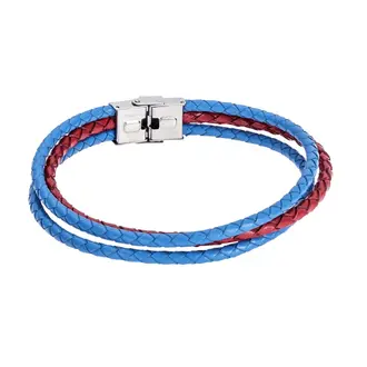 Βραχιόλι Senza Men&#039;s Steel Red &amp; Blue Leather Strap