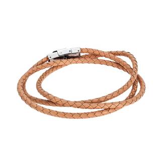 Βραχιόλι Senza Men&#039;s Steel Beige Leather Strap