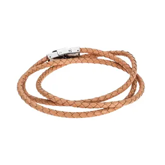 Βραχιόλι Senza Men&#039;s Steel Beige Leather Strap