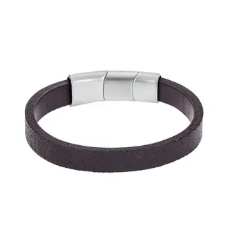 Βραχιόλι Senza Men&#039;s Steel Brown Leather Strap