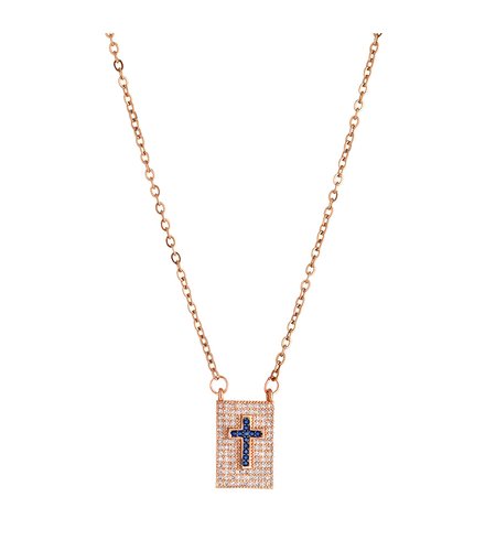 BREEZE Handmade Cross Pendant Rose Gold Stainless Steel Zircons 45cm Necklace 410005.3