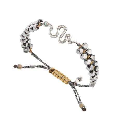 BREEZE Handmade Macrame Metal Cord Hematite Adjustable Bracelet 310030.4