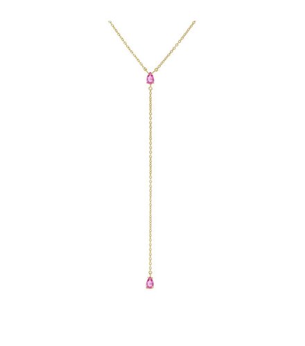 LAURA P. Pink Lady Χρυσό Κολιέ Από Ασήμι 925 Με Πέτρες 38cm-44cm CL0105GF