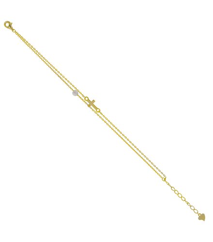 PRINCESILVERO Βραχιόλι Χρυσό Διπλή Αλυσίδα Σταυρός Από Ασήμι 925 15cm-18cm 9A-BR056-3