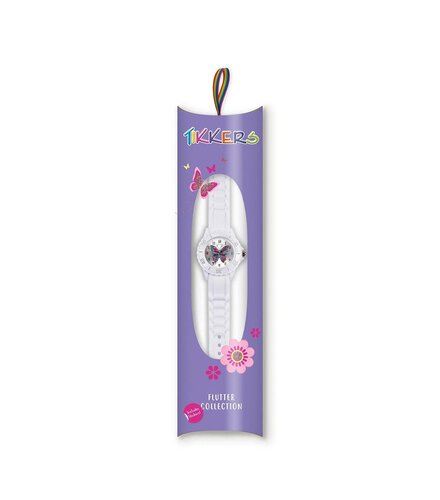 TIKKERS Girls Butterfly White Silicone Strap Με Αυτοκόλλητα TK0052