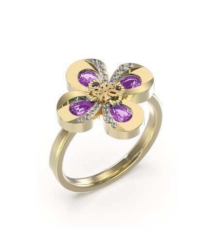 GUESS STEEL Amazing Blossom Χρυσό Δαχτυλίδι Λουλούδι Με Μωβ Πέτρες JUBR03061JWYGPR