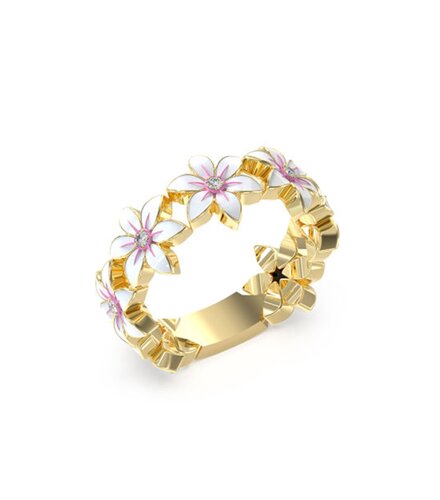 GUESS STEEL White Lotus Χρυσό Δαχτυλίδι Με Λουλούδια Και Ζιργκόν JUBR04132JWYGWH
