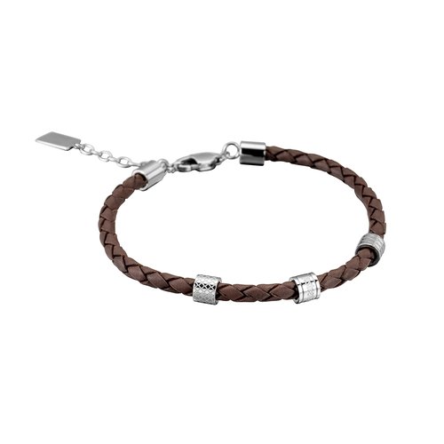 JUST CAVALLI Rock Leather Stainless Steel Bracelet JCBR50020100