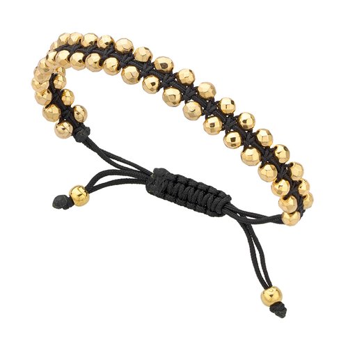 BREEZE Handmade Macrame Gold Cord Hematite Adjustable Bracelet 310001.1