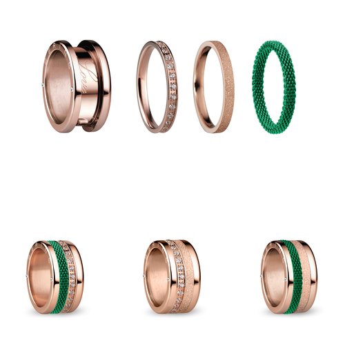 BERING Symphony Set Green Lights Stainless Steel Ring GREENLIGHTS