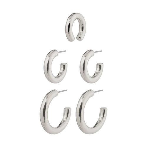 PILGRIM Reconnect Chunky Hoops And Ear Cuff 3in1 Set Silver-Plated Earrings 102136003