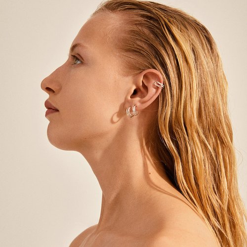 PILGRIM Native Beauty Small Huggie Hoops And Ear Cuff Silver-Plated Earrings 132136023