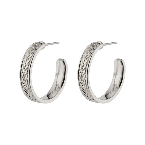 PILGRIM Legacy Wheat Leaf Medium Hoop Silver-Plated Earrings 142136023