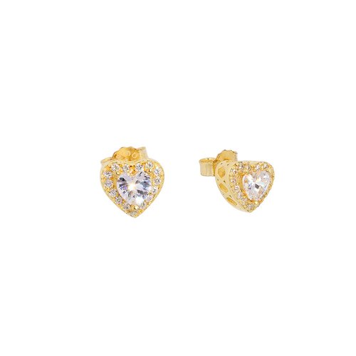 PRINCESILVERO Σκουλαρίκια Χρυσά Καρδιά Ροζέτα Καρφωτό Από Ασήμι 925 Με Ζιργκόν 2A-SC474-3