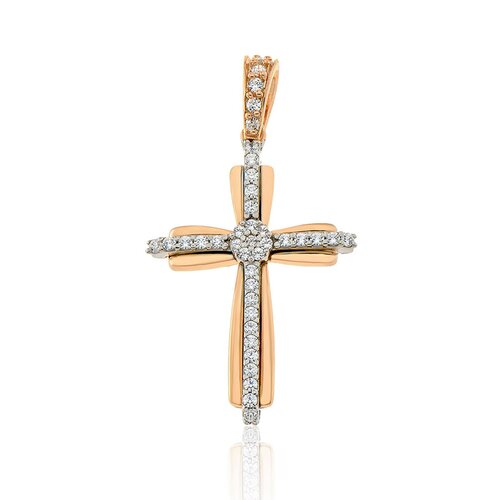 FACADORO White And Rose Gold Cross 14K CR-000758RGW