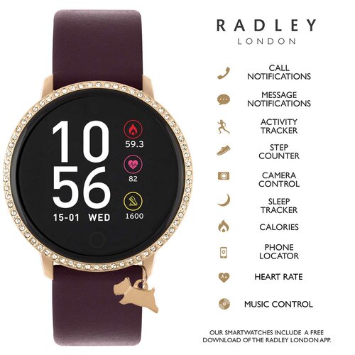 RADLEY LONDON Series 05 Smartwatch With Charm Rose Gold and Burgundy Leather RYS05-2106-INΤ