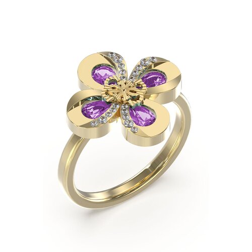GUESS STEEL Amazing Blossom Χρυσό Δαχτυλίδι Λουλούδι Με Μωβ Πέτρες JUBR03061JWYGPR