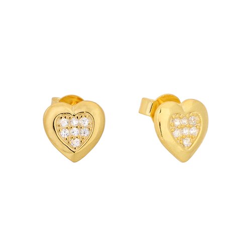 PRINCESILVERO Σκουλαρίκι Χρυσό Καρφωτό Καρδούλα Με Πέτρες Από Ασήμι 925 2A-SC451-3