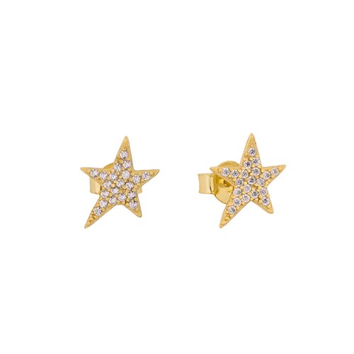 PRINCESILVERO Σκουλαρίκι Χρυσό Καρφωτό Αστέρι Με Πέτρες Από Ασήμι 925 3A-SC603-3